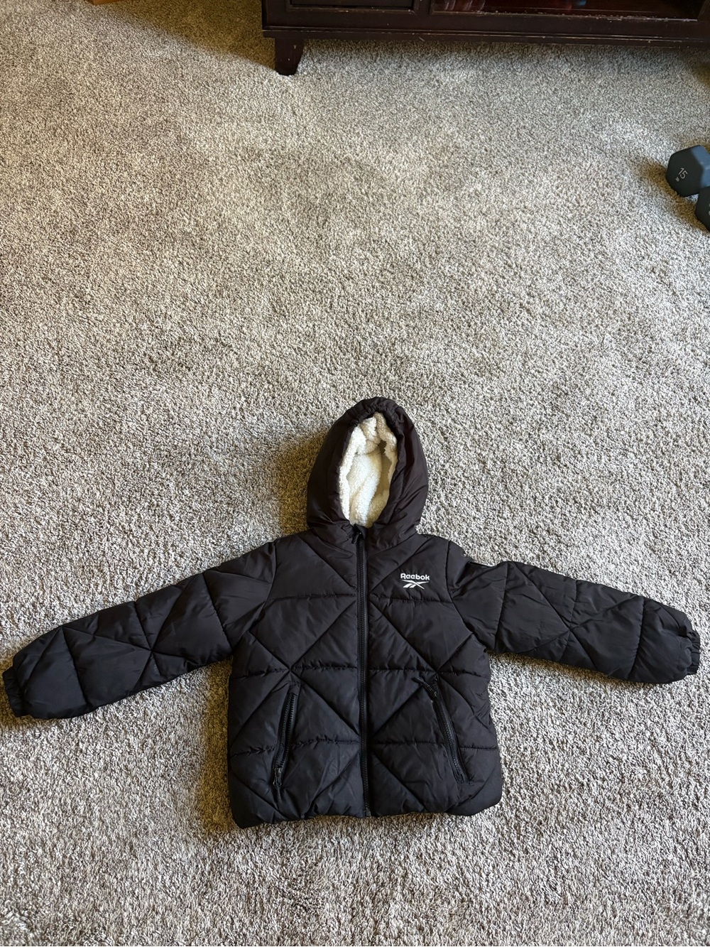 Reebok Kids Black Sherpa-Lined Puffer Jacket with Hood